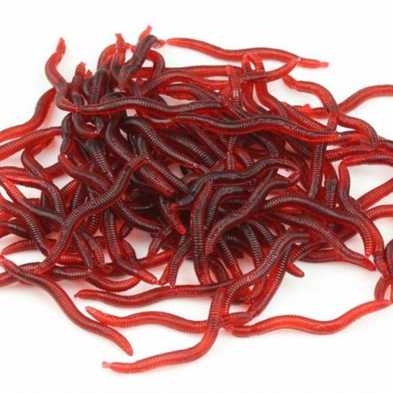50pcs Red Worms Fishing Lures Artificial Soft Fishing Bait 1.4inches(3.5cm)