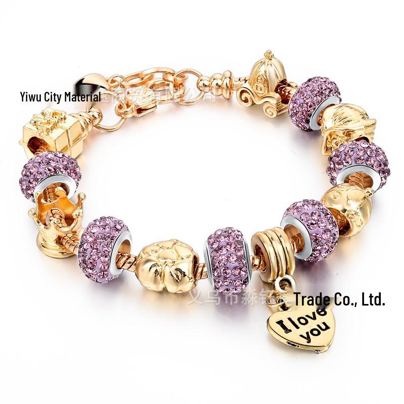 White Round Beaded Bracelet with Pandora DIY Drip Oil Large Hole Bead