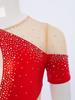Girls Figure Skating Bodysuit Short Sleeve Cutout Back Sheer Mesh Patchwork Shiny Rhinestones Metallic Dancewear