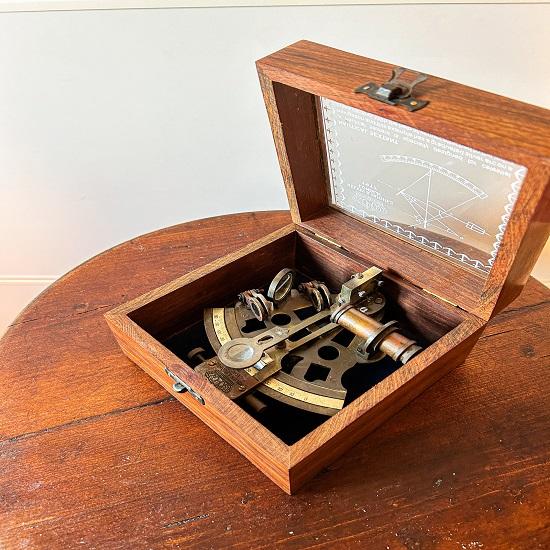 

Nautical Brass Sextant in Wooden Box Marine Nautical Collectible Decor