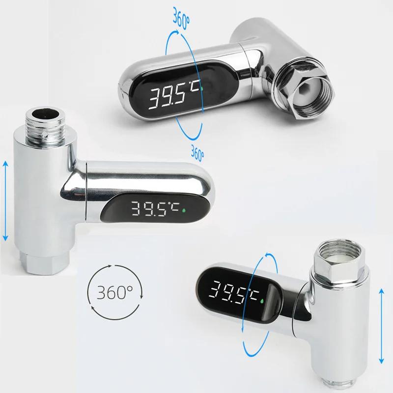Water Thermometer LED Display Bathing Temperature Meter Shower Water Temperature Monitor 5-85℃ Flow Self-powered Bathroom Tools