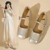 Silver Mary Jane shoes women's head with thick heel temperament light mouth 2025 new single shoes flat bottom
