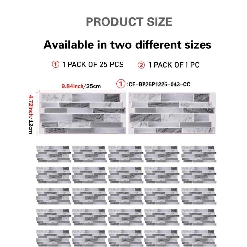 25PCS Marble Pattern Kitchen Stickers Waterproof Oilproof Bathroom Tile Stickers 3D Effect Crystal Self-Adhesive Wallpaper