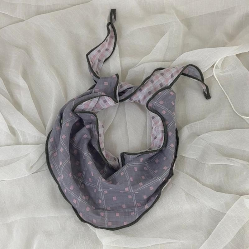 Soft Cotton Reversible Checkered Scarf Spring Neck Accessory For Women Stylish Neck Wrap Hair Bandana Bag Decoration