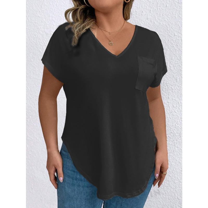 BITCED Women's Fashion Casual Solid Color Print Short Sleeve V Neck Blouses & Shirts