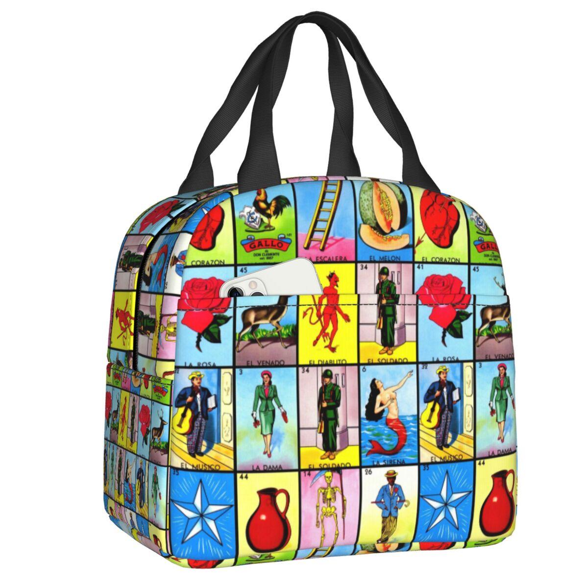 Custom La Chalupa Boat Loteria Card Mexican Bingo Lottery Insulated Lunch Bag Picnic Resuable Thermal Cooler Bento Box Women 22x20x13cm