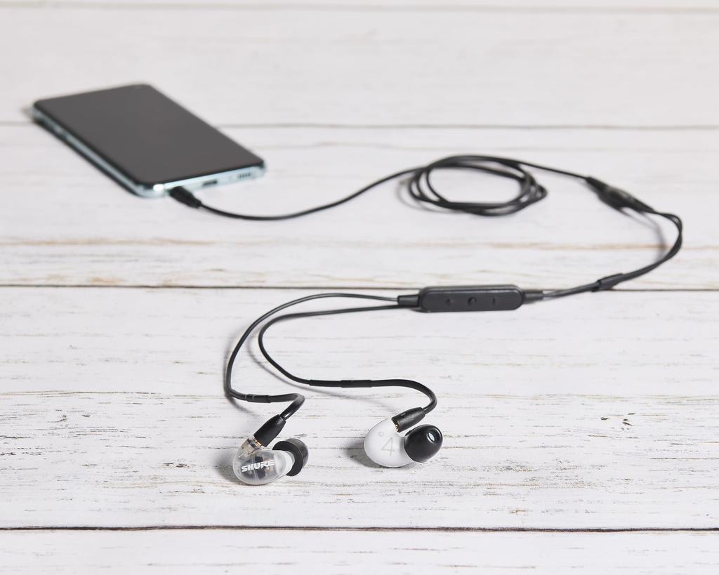 Shure Słuchawki przewodowe z mikrofonem AONIC 4 Białe Wysoka izolacja akustyczna Typ douszny Konwertowalne bezprzewodowo MMCX Recable Specyfikacja profesjonalna