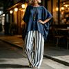 Women T-shirt Pants Two Piece Set Summer O-Neck Short Batwing Sleeves Shirt Striped Trousers Loose Casual Top Pants Suit