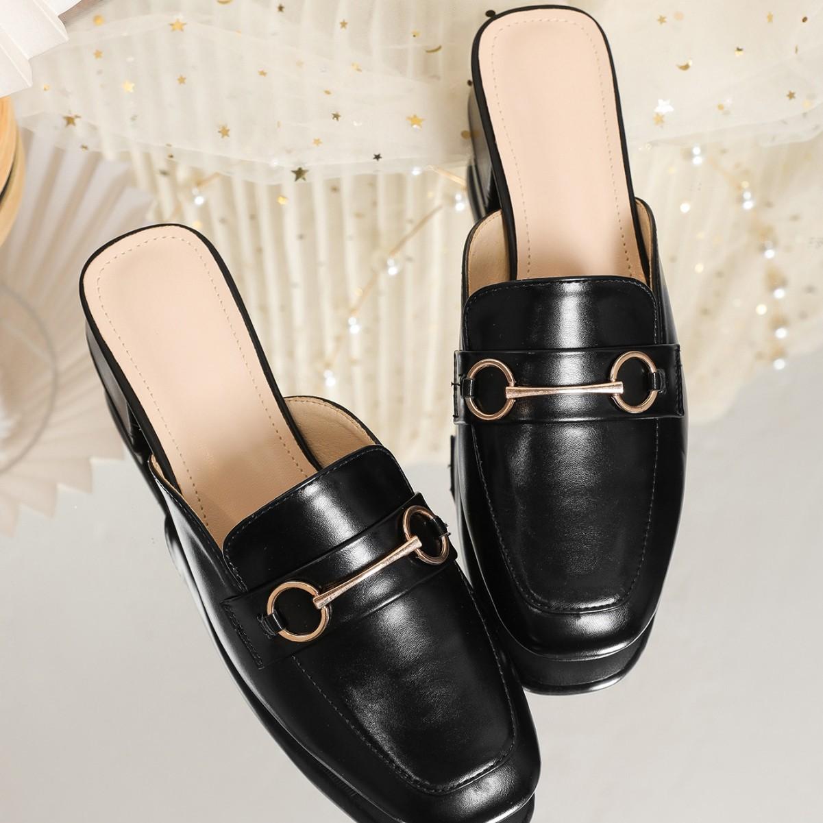 

Sheepskin bag head slippers women s 2025 new summer black outer wear 3.5 high heel half drag soft bottom cool British style 35 чёрный