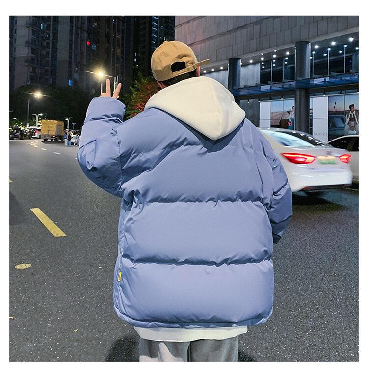 Men's Winter Faux Two-Piece Cotton Jacket, Korean Style, Loose Fit, Versatile Hooded Outerwear, Hong Kong Trend, Thick Padded Coat