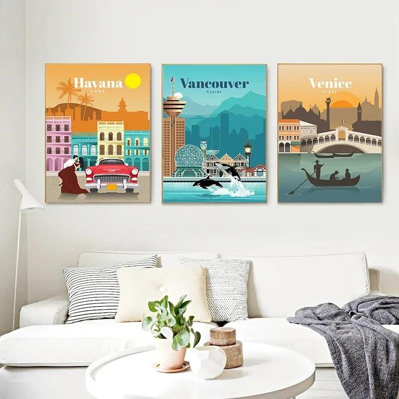 Paris Tokio Sydney Venedig Rom Florenz Santorini Reise Leinwand Malerei Wand Kunst Poster Wohnzimmer Dekoration Home Decor