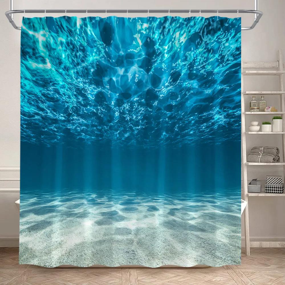 VIKAMA Underwater World Theme Shower Curtain - Waterproof and Mold-Resistant Bathroom Partition Curtain for Home Decoration