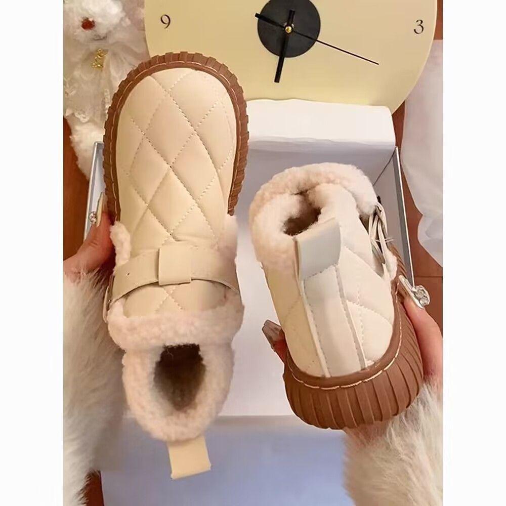 Women's Waterproof Fleece-Lined Winter Shoes - Non-Slip, Thick-Soled Cotton Footwear