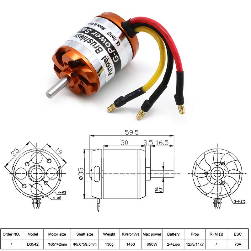 D3542 1450KV 1250KV 1000KV Brushless Motor Multicopter Outrunner For Mini Multicopters RC Plane Helicopter