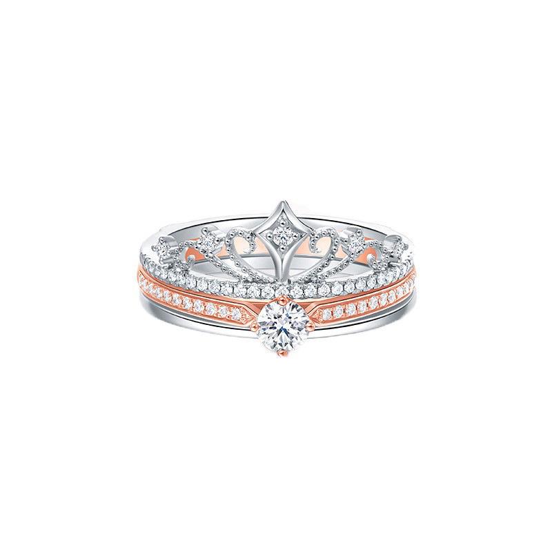 Yin Town Crown Zircon Heart Open Ring - High-End Women's Stackable Wedding & Pinky Band