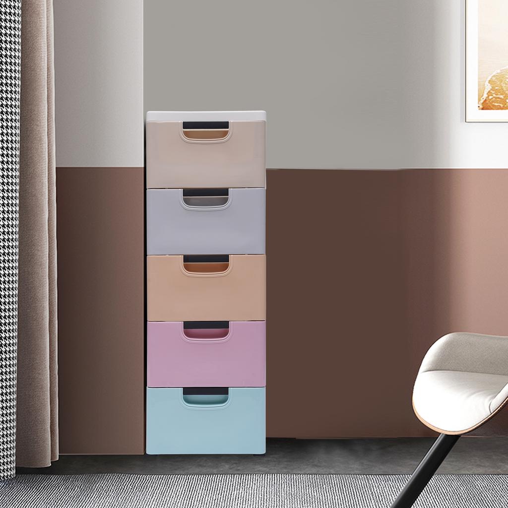 5 Layers Plastic Drawers Storage Cabinet Bedroom Tall Small Chest Closet Suitable for Storing Clothes, Toys