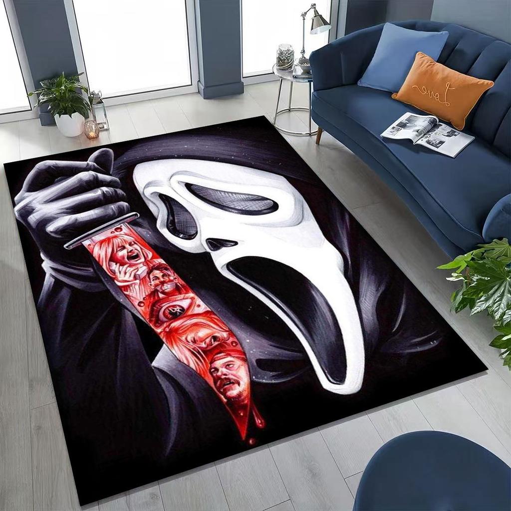 Horror Characters S-Scream Ghost Face Rug for Bedroom Living Room Sofa Home Doormat Decor, Large Kids Play Non-slip Floor Mat