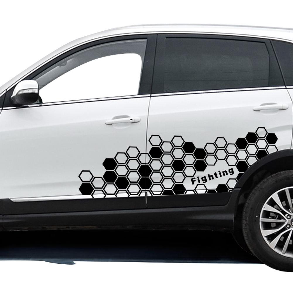 2PCS Car Body Side Decals Honeycomb Graphics Side Stickers for Door Waist Line Vinyl PVC Styling Adhesive Decoration Picture
