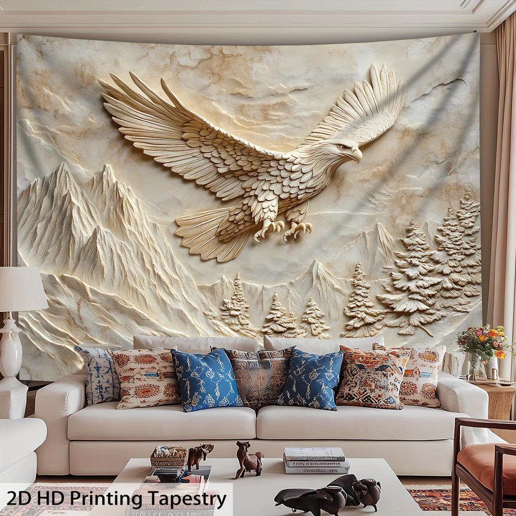 1Pc - Ultra Large Size- 2D Printing Exquisite Eagle Relief Landscape Photo Huge Digital Printing Tapestry, Aesthetic High-Defini