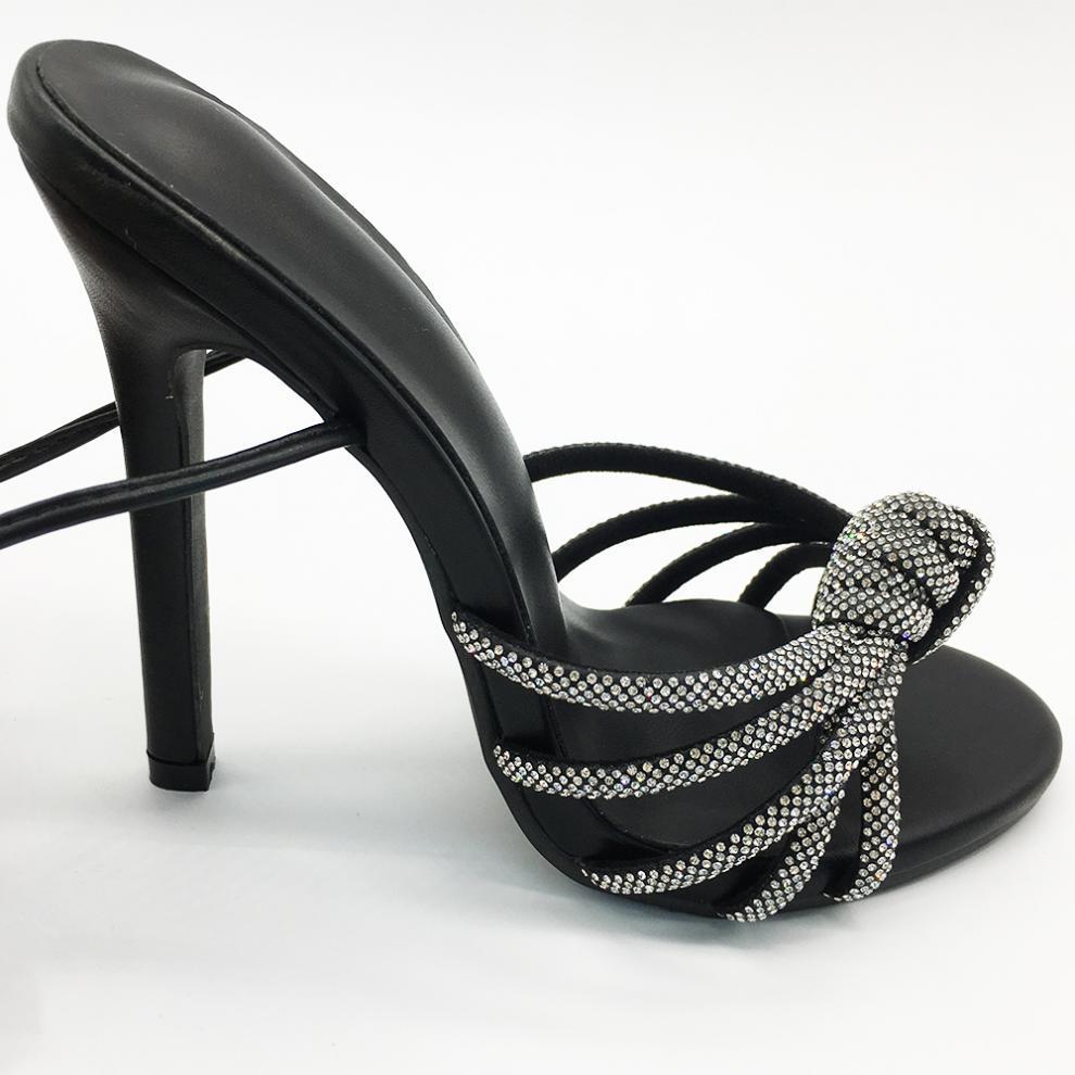 2023 Strappy Rhinestone Stiletto High Heel Mules - Elegant Backless Party Shoes for Women