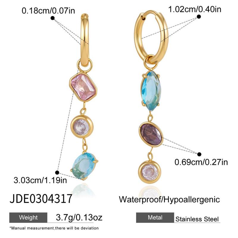 Elegant Multicolor Geometric Zircon Drop Earrings For Women Gold Plated Stainless Steel Earrings Fashion Jewelry Gift