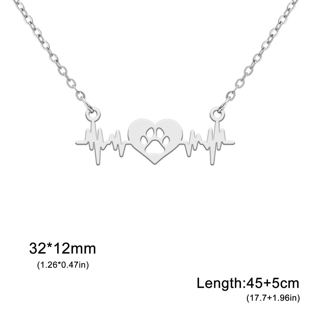 Love EKG Necklace Paw Print Clavicle Pendant Heartbeat Choker Stainless Steel Jewelry for Women Pet Lover Trend Gifts Wholesale