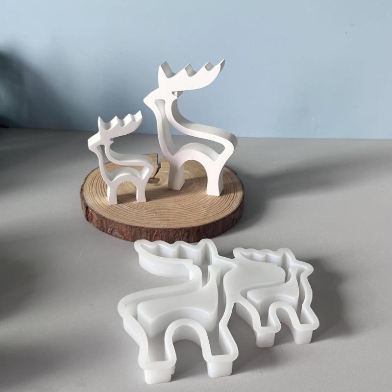 Reindeer Figurine Silicone Mold Christmas Candle Silicone Mould for Epoxy Resin Making Candle Soap Festival Decoration