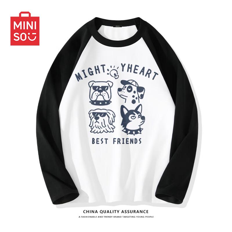 MINISO Men s Pure Cotton Puppy Print Raglan Long Sleeve T-shirt XL
