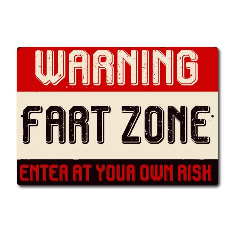 Funny Fart Zone Caution Tin Sign, Retro Warning Metal Decor for Garage Mancave