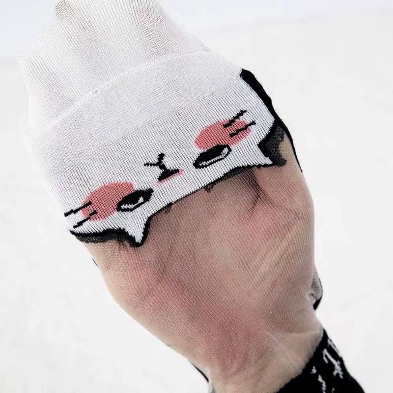 5 Pairs Women Sexy Socks Cute Cat Lace Socks Nylon Anime Y2k Socks For Girls Black Breathable Women Socks Sets