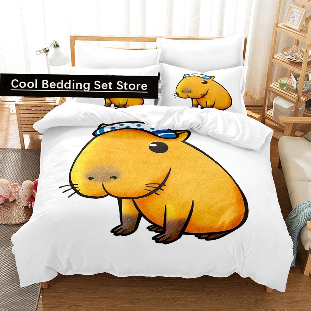 Kawaii Kapibary Zestaw Pościeli Pojedynczy Bliźniak Pełny Queen King Size Zestaw na Łóżko Aldult Kid Sypialnia Zestawy Poszewek na Kołdrę Zestaw Prześcieradeł 3D Anime