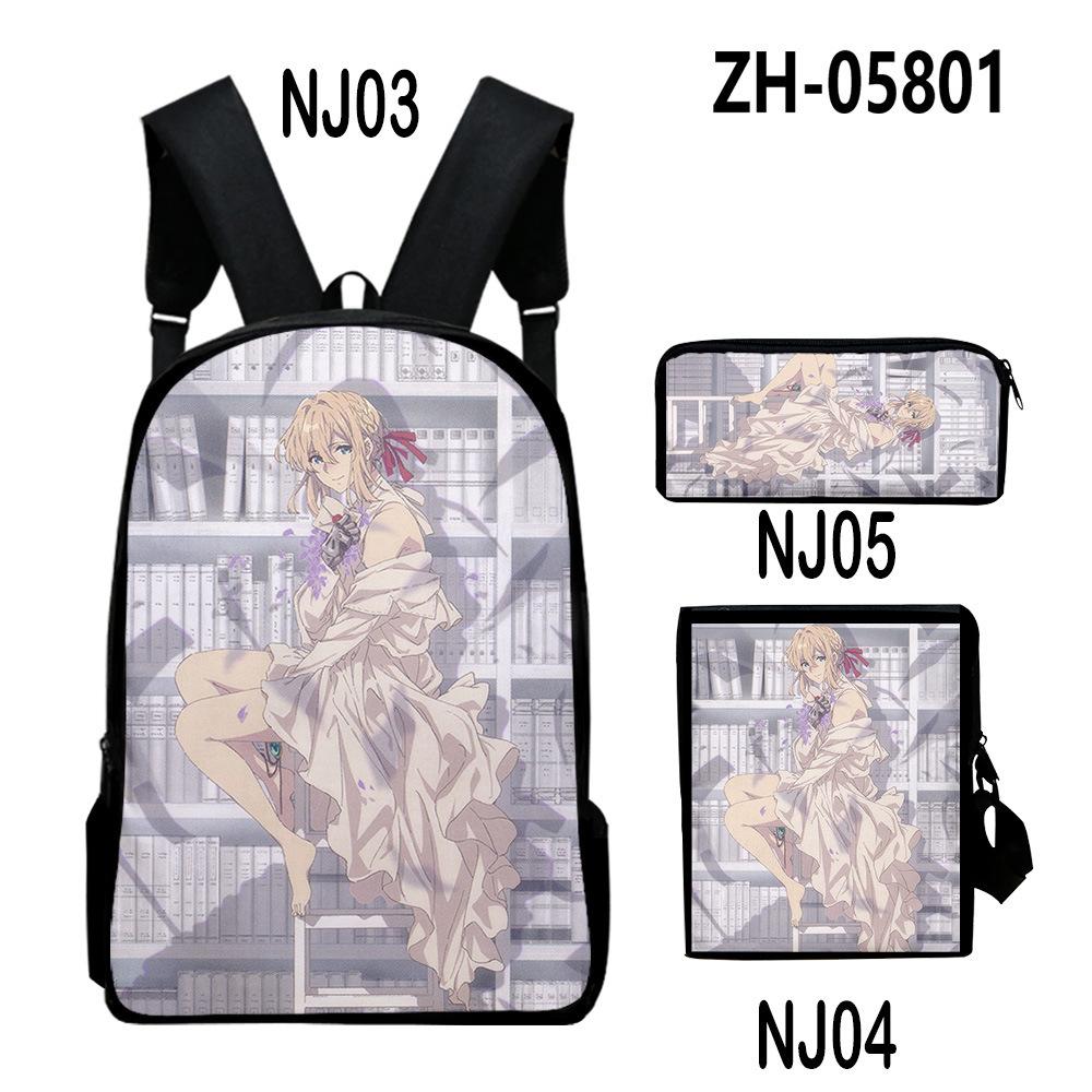 Classic Novelty Violet Evergarden 3D Print 3pcs/Set Pupil School Bags Laptop Daypack Backpack Inclined Shoulder Bag Pencil Case