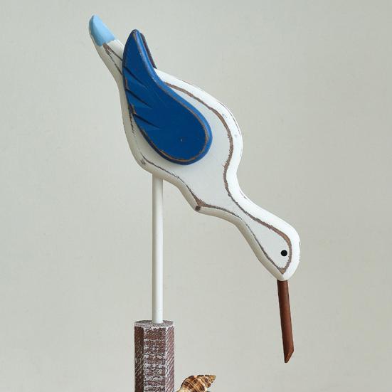 Wood Bird Statue, Nautical Seagull Figurine, Coastal Ocean Standing Sea Bird Statue for Home Bathroom, Living Room, Table Decor