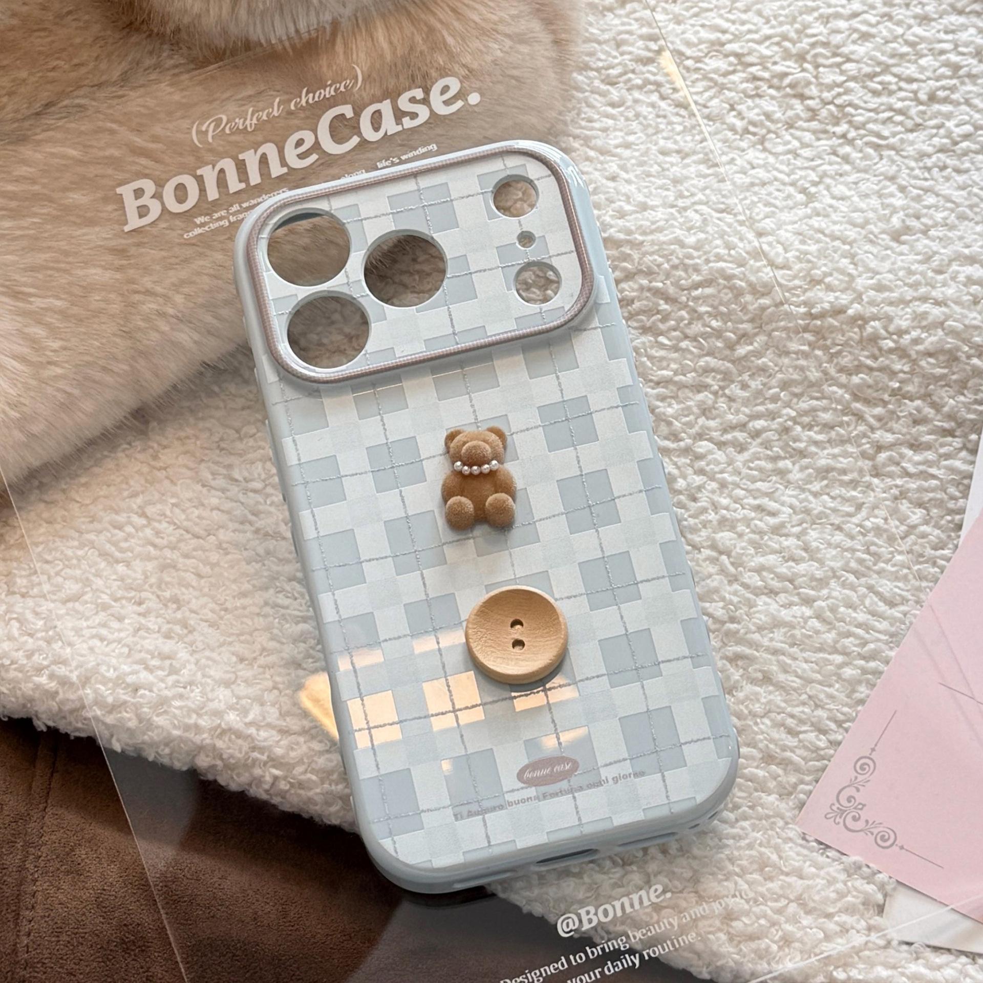 

3D Retro Cartoon Bear Bracelet Case for iPhone 11, 13, 15, 16 Pro Max, Apple 17, Korean Style 14 Pro