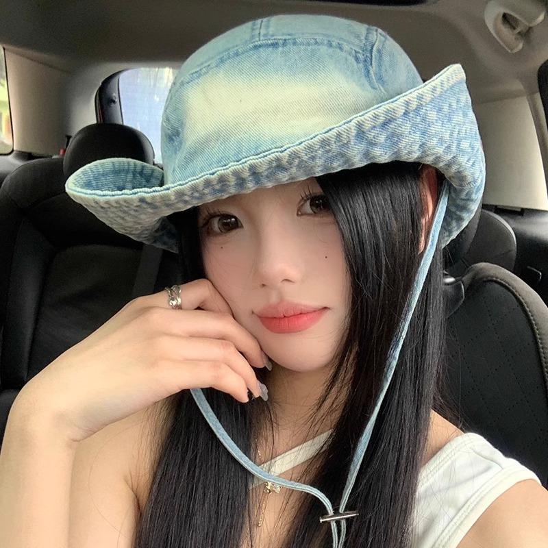 

Washed Denim Cloth Bucket Hat Women Men Fisherman Cap Casual Retro Travel Sun Hat Outdoor Casual Fishing Climbing Folding Sunhat 56-58cm темно-синього кольору