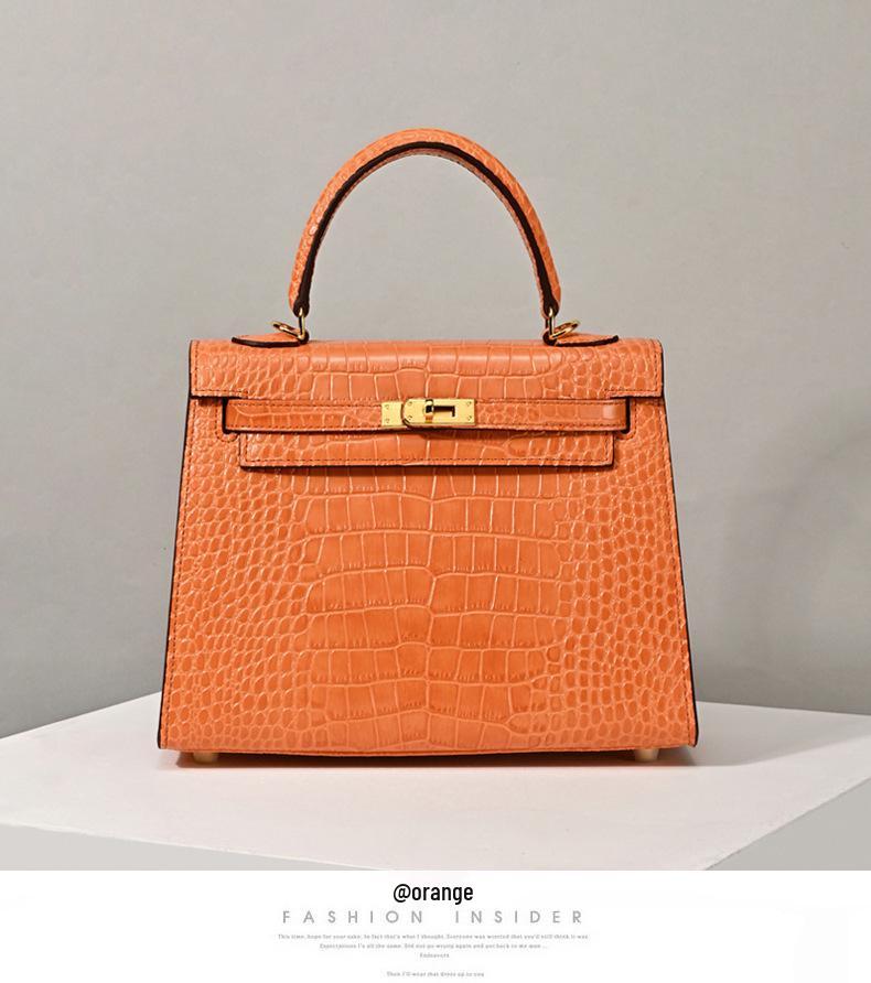 Matte Crocodile Pattern Genuine Leather Kelly Bag - Versatile Handbag, Shoulder, and Crossbody Style