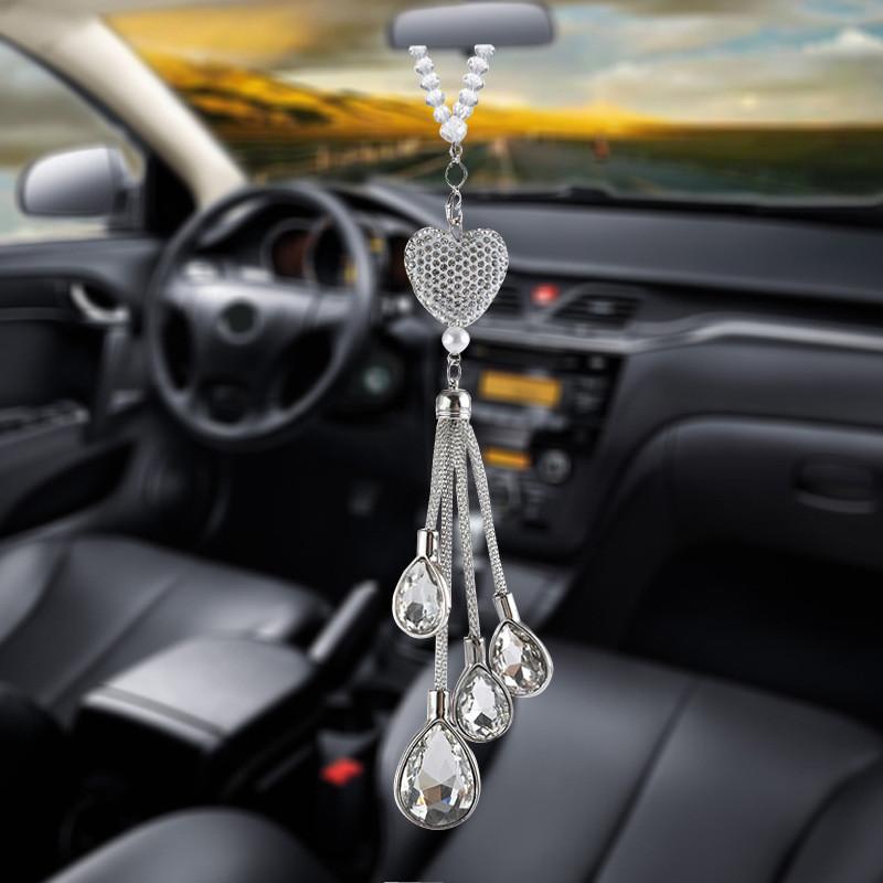 Alloy Metal Crystal Car Rearview Mirror Pendant Decoration Simple Style Various Colors