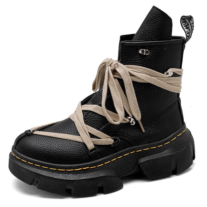

Crazy strap thick sole heightening Martin boots cross strap locomotive boots women s personality short boots leather boots hexagram 37