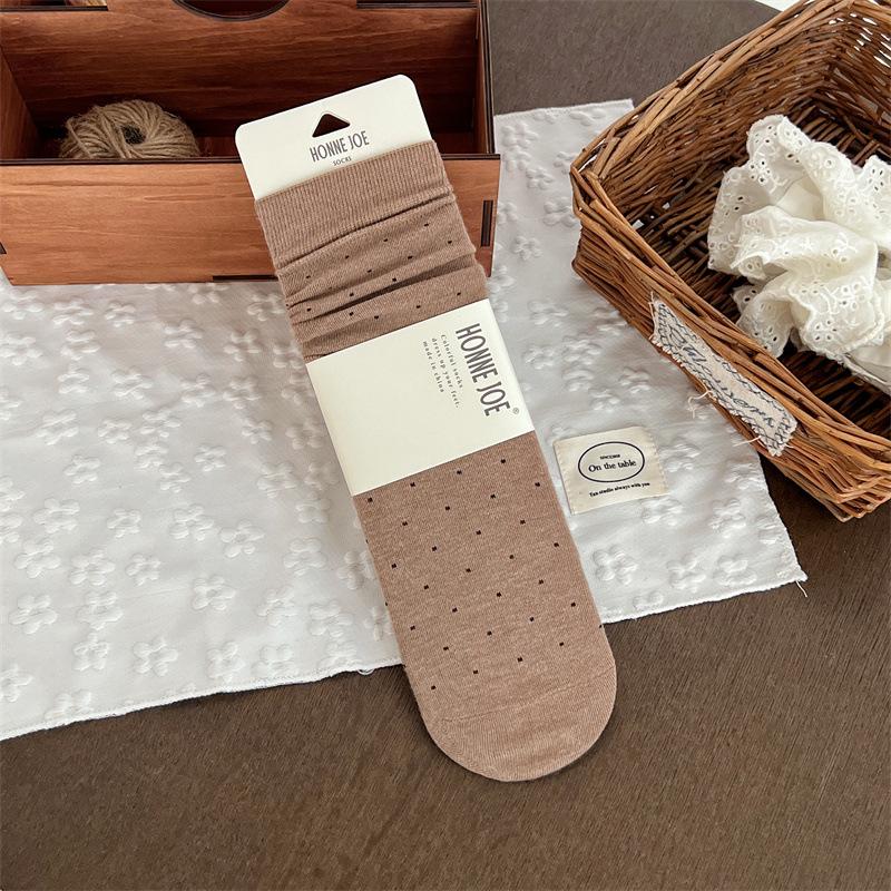 Women's Wool Mid-calf Socks Polka Dot White Versatile Autumn and Winter Breathable and Warm Long Socks