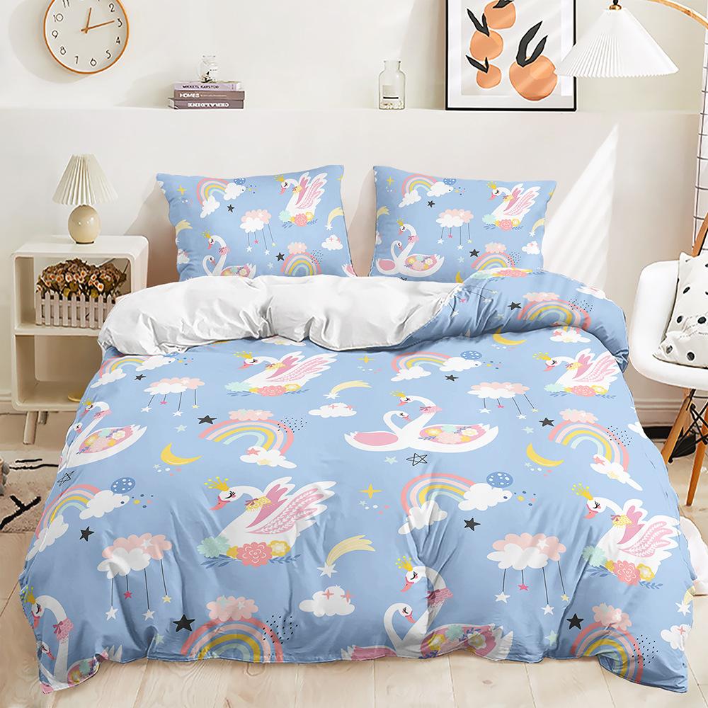 Bed Three-Piece Animal Cartoon Illustration Children'S Room Kit Quilt Cover Two-Piece Bedroom