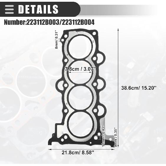 Motoforti Cylinder Head Gasket, Suitable for 1.6L Engine, for Hyundai Accent 2012-2022, Metal, No.223112B003/223112B004, Brown Black