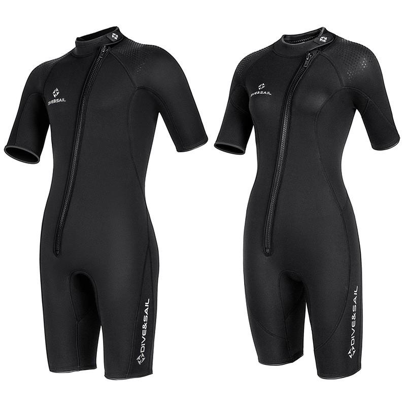 2MM Diving Suit Men's One-piece Short-sleeved Shorts Women's Front Zipper Cold-proof Warm Snorkeling Surfing Wet