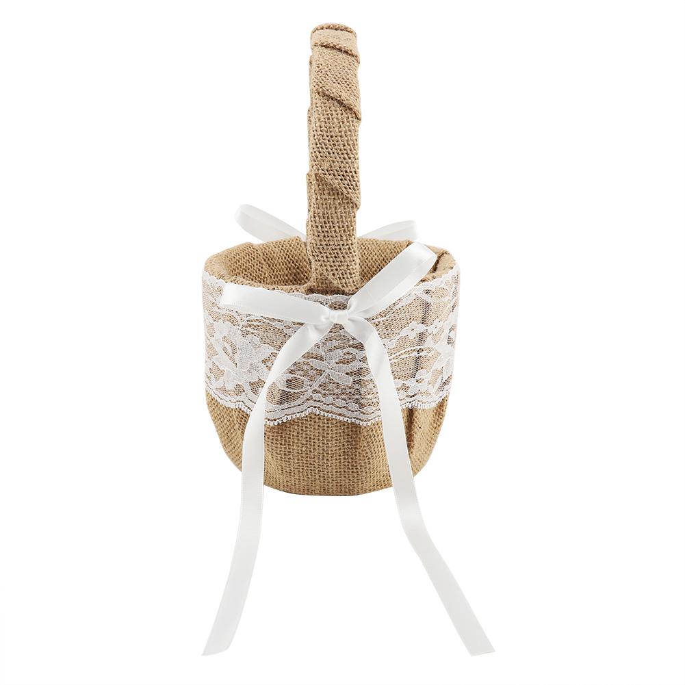 Linen Cotton And Linen Lace Material Wedding Flower Basket Girl Basket White Flower Basket
