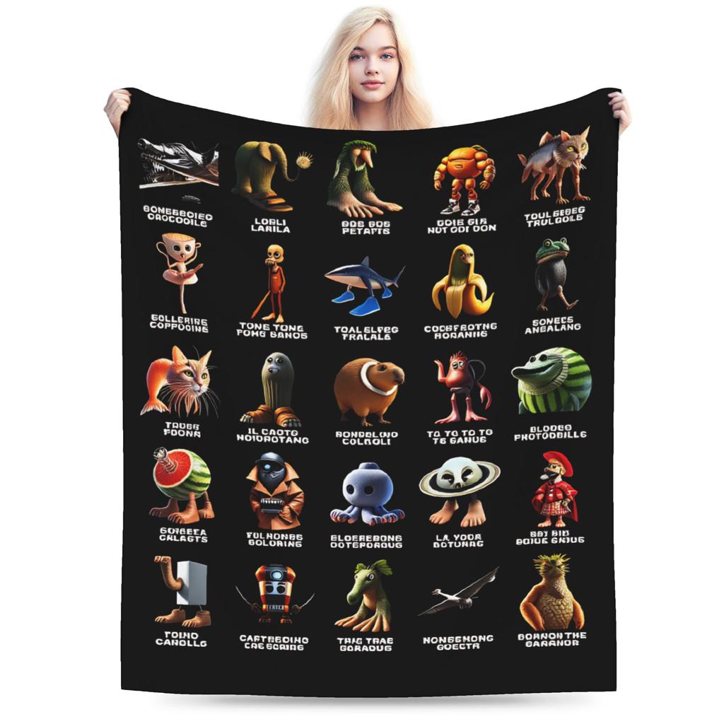 Italian Brainrot Funny Meme Plush Blanket Kids Adult  Flannel Throw Blanket For Couch Chair Sofa Bed Warm Soft Quality Bedspread