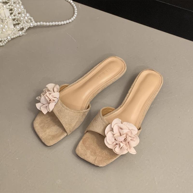 National Style Fairy Flower Summer Retro Slippers Shoes One Word Chinese Wedge Heel New 2025 New with Skirt Sandals