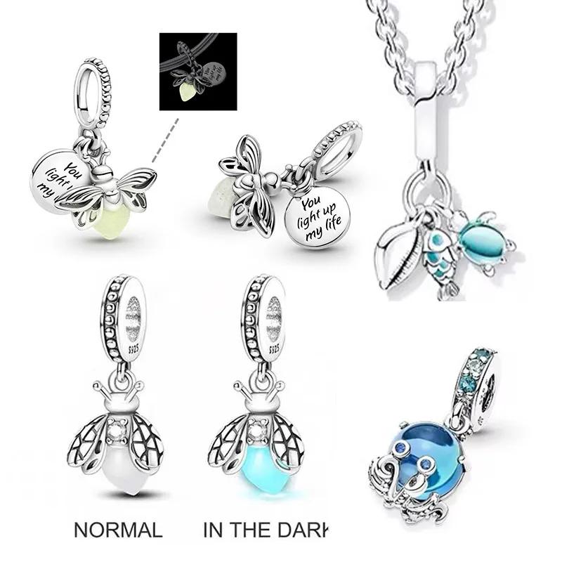 Silver 925 Deep Sea Octopus Firely Shape Charm Bead Fit Original Bracelet Pendant Beads DIY for Women Jewelry Gift