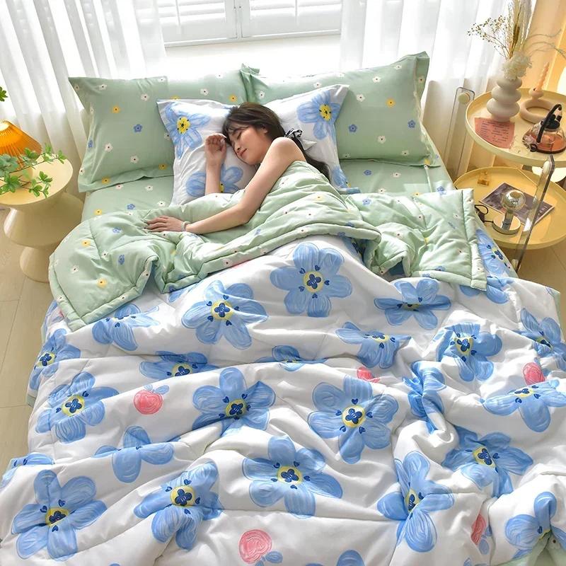 Soft Skin-Friendly Summer Quilt Set Or 1 Pcs Quilt Comfortable Breathable Summer Blanket Lightweight Durble Air Condition Duvet