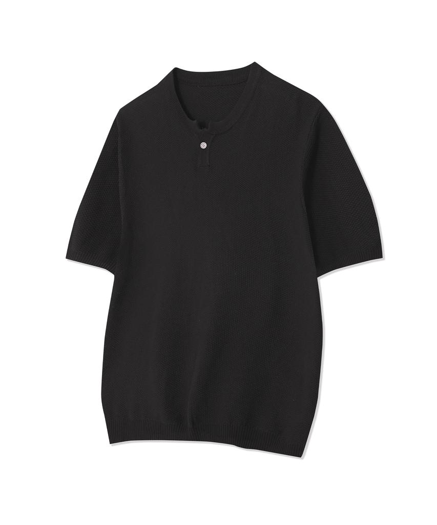 IRONYPORNO WHITELINE 86-Iro355 Basic One-Button Round Short Sleeve Knit Black