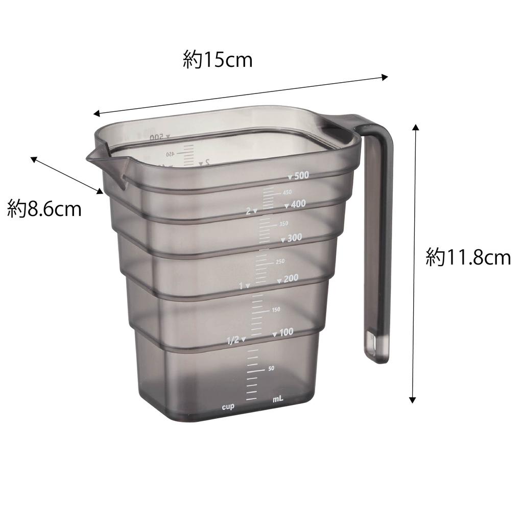 Yamazaki Jitsugyo Magnetic Tiered Measuring Cup 500mL Black Approx. W15 X D8.6 X H11.8cm Tower Easy To See Memory from Above Measuring Cup 6922