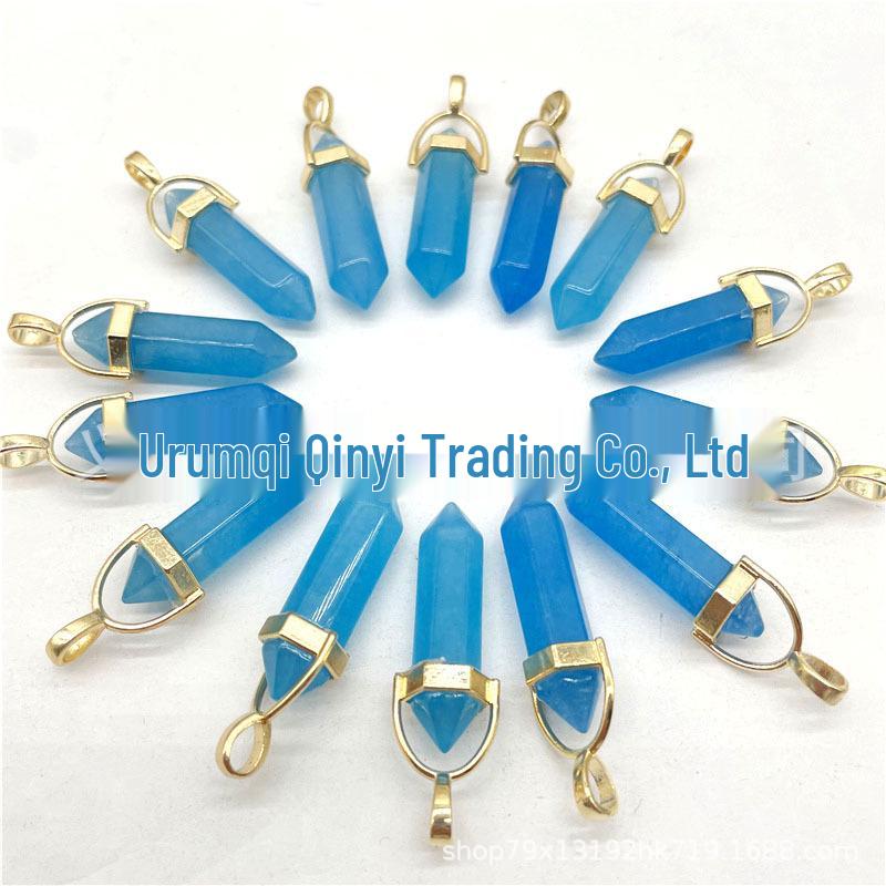 Colorful Hexagonal Gemstone Pendant Necklace with Gold Alloy Cap
